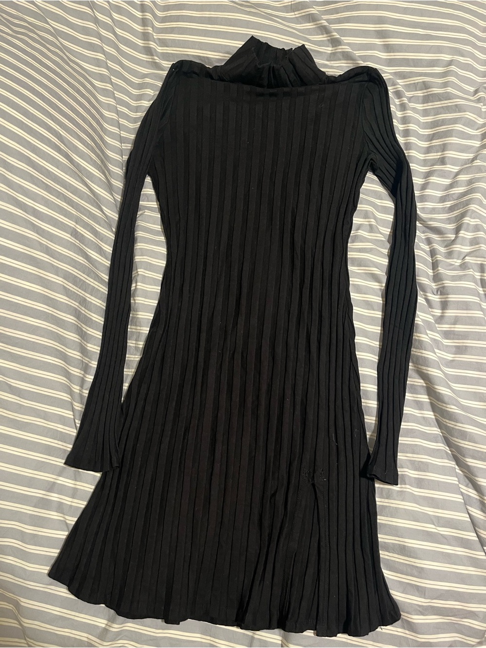 Reformation Black Ribbed Long-Sleeve Turtleneck Dress